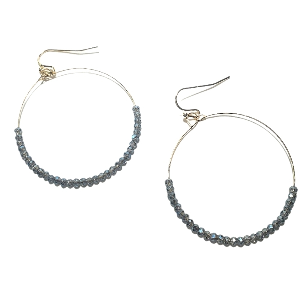 Hematite Semi-precious Gemstone Beaded Hoop Earrings Boho NWT